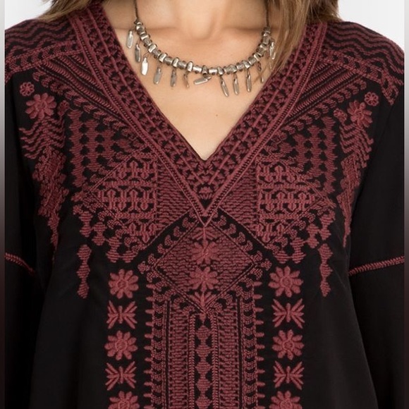 Johnny Was Workshop Gene Swing Blouse, Embroidered Silk Bell Sleeve Top - Picture 2 of 11